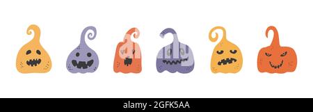 Collection of pumpkins on a white background. Multicolored pumpkin with a smile for your design for the holiday Halloween Stock Vector