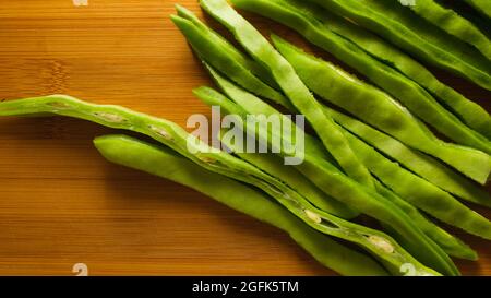 Green beans closeup top view Stock Photo