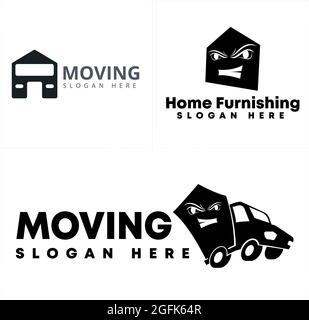 Transportation service with truck character vector logo design Stock Vector