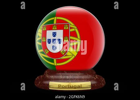 3D Flag of Portugal on a snow globe background. Stock Photo