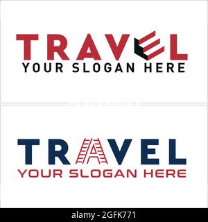 Travel business lettering icon combination logo design Stock Vector