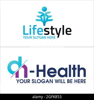 Blue human and letter dh wellness health logo design Stock Vector