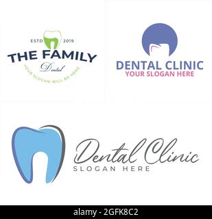 Dental clinic with icon tooth line vector logo design Stock Vector