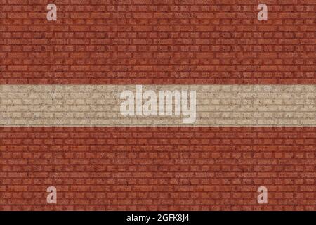 3D Flag of Latvia on a old brick wall background. Stock Photo