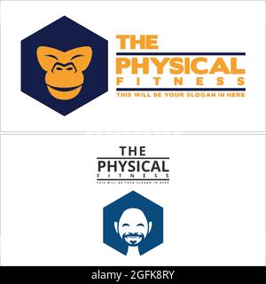 Physical fitness with gorilla and face man beard mustache Stock Vector