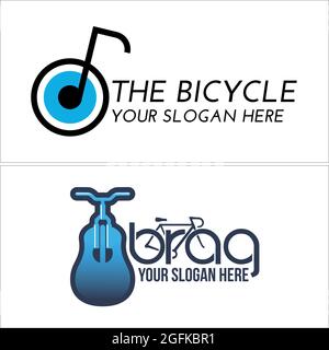 Blue symbol icon musical guitar and bicycle logo design Stock Vector