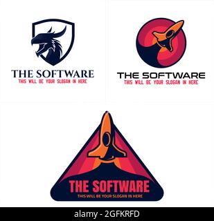 Vector logo shield dragon and rocket glide logo design Stock Vector