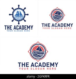 The academy nautical emblem logo design Stock Vector