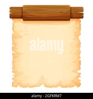 Wood planks with parchment paper in cartoon style isolated on white background. Frame, medieval panel, menu. Empty gui asset, signboard. Vector illustration Stock Vector
