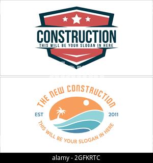 construction business beach recreation logo design Stock Vector