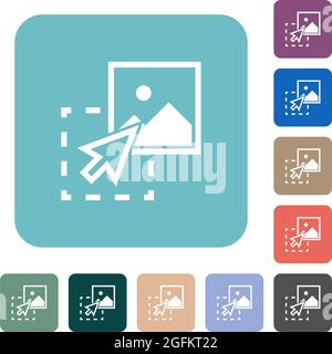 Drag image to upload white flat icons on color rounded square backgrounds Stock Vector