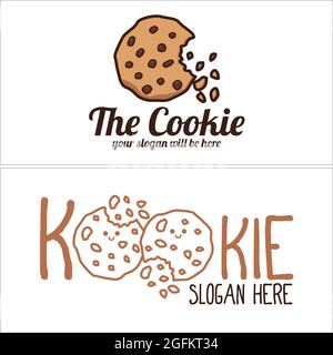 Chocolate cookie chip crunchy icon logo Stock Vector