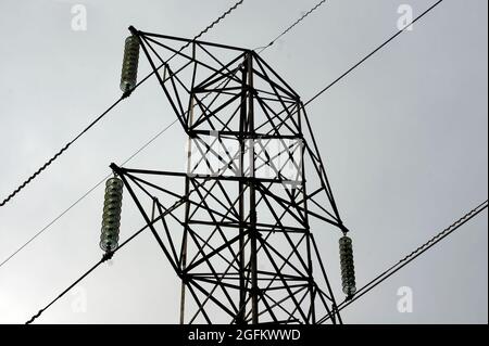 Power transmission tower close up Stock Photo