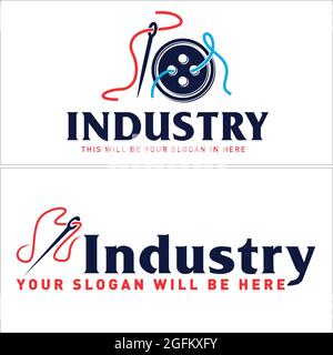 Industry manufacture embroidery with sewing needle logo design Stock Vector