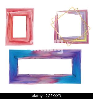 Three colored frames template. Watercolor brush stroke. Stock Vector