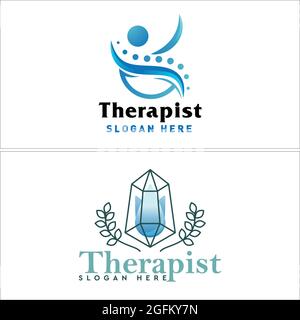 Human and spine crystal icon line vector logo design therapist spa aesthetics Stock Vector