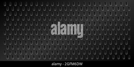 Peg board with oval holes. Rectangle black peg board perforated texture background for working bench tools. Vector illustration. Stock Vector