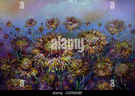Art oil painting  sunflower , abstract , design , Nature Stock Photo