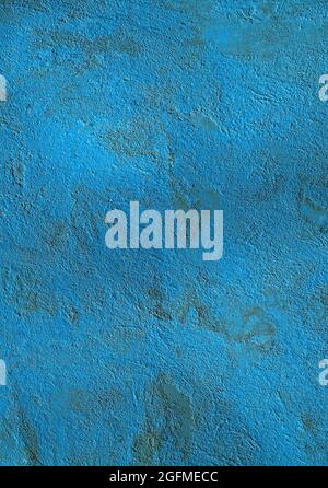 Blue wall, texture, background. Dirty, stained building wall, painted with water-based paint. Uneven and shady surface in blue color. Uneven color Stock Photo