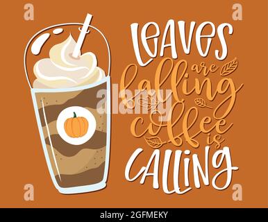 Pumpkin Spice and Everything Nice - Hand drawn doodle with latte to go cup. Good for restaurants, bar, posters, greeting cards, banners, textiles, gif Stock Vector