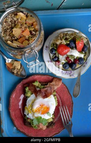 Breakfast granola, sandwich, fruit bowl Photo Janerik Henriksson / TT code 10010 Stock Photo