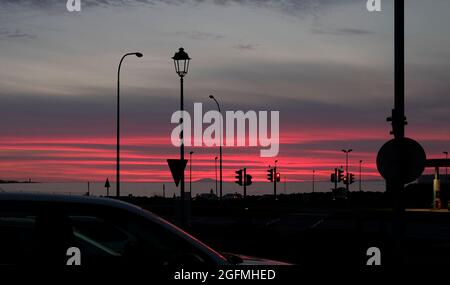 Intense sunset at the coast of Reykjavik, Iceland Stock Photo