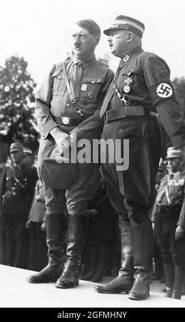 Adolf Hitler and Ernst Röhm together at Nuremberg in 1933. Credit: German Bundesarchiv Stock Photo