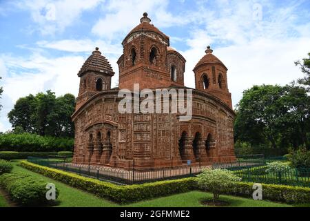 Shyamrai Temple. This Pancharatna brick temple was built by the Malla king Raghunath Sinha in 1643 CE and noted for elaborate terracotta ornamentation Stock Photo