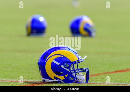 A Los Angeles Rams helmet, Tuesday, March 22, 2022. (Kirby Lee via AP Stock  Photo - Alamy