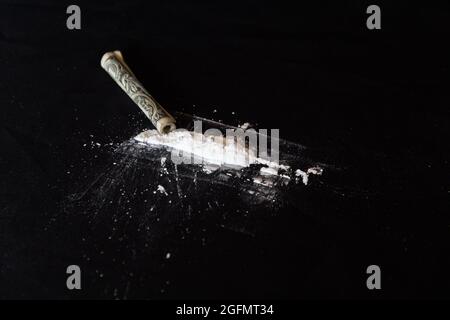 cocaine and one hundred dollars Stock Photo