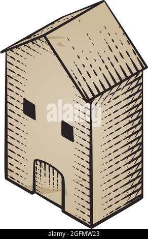 Medieval Building Map Icon Vintage Illustration Stock Vector