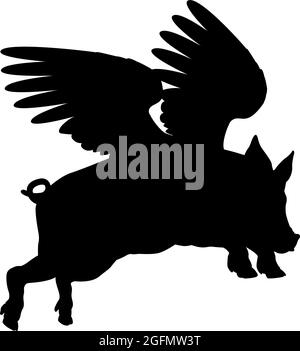 Flying Pig Wings Silhouette Saying Pigs Might Fly Stock Vector