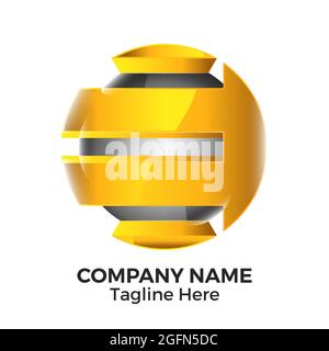 Abstract 3d logo design template. Metal 3d letter E sphere logo design. Circle letter brand identity Stock Vector