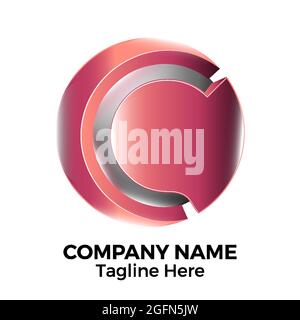 Abstract 3d logo design template. Metal 3d letter C sphere logo design. Circle letter brand identity Stock Vector