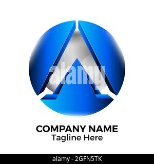 Abstract 3d logo design template. Metal 3d letter A sphere logo design. Circle letter brand identity Stock Vector