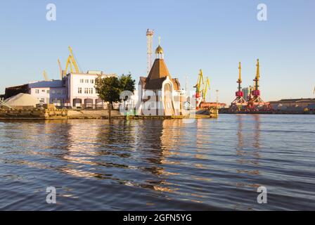 Kaliningrad, Russia - Jule 30, 2017: The St. Nicholas Church in the territory of sea trade port on Pregolya River. Stock Photo