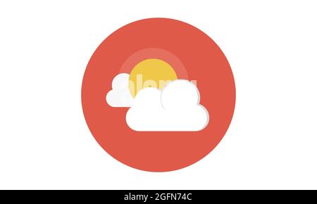 Sun and cloud for cloudy and overcast weather colorful icon symbol Stock Vector