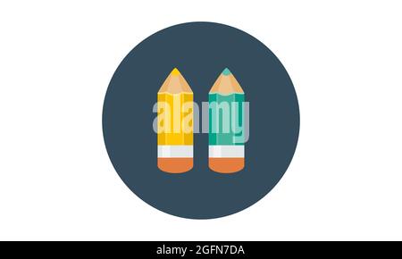 Colored pencils icon, flat style drawing symbol Stock Vector