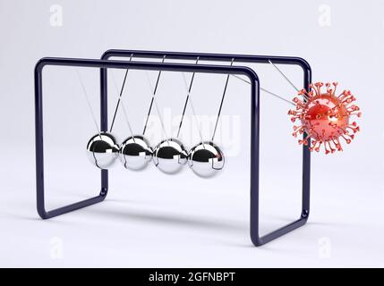 Newton's cradle with viruse, epidemic concept 3d illustration Stock Photo