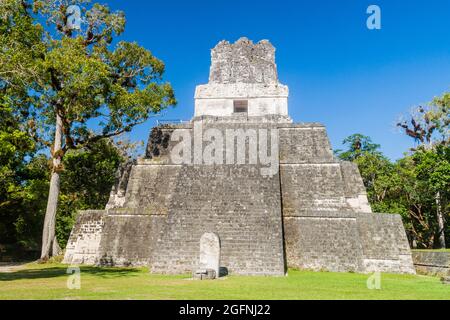 Temple II at Grand Plaza at the archaeological site Tikal, Guatemala Stock Photo