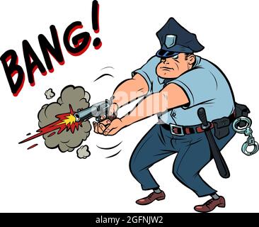 The policeman shoots. The officer uses a handgun weapon. Detaining a dangerous criminal Stock Vector