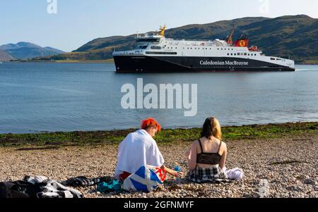 Ullapool ,Scotland, UK. 26th August 2021. Caledonian MacBrayne ferry MV Loch Seaforth arrives at Ullapool from Stornoway. Scotland’s ageing ferries have been subject to regular problems throughout the summer with sailings disrupted or cancelled because ferries have been taken out of service for repairs. Iain Masterton/Alamy Live News. Stock Photo