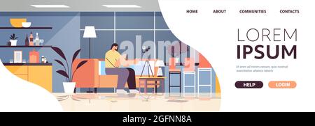 woman podcaster blogger recording video blog podcasting broadcasting live streaming blogging concept Stock Vector