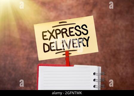 Handwriting text Express Delivery. Business overview expediting the distributiuon of goods and services Brainstorming The New Idea Of Solutions And Stock Photo