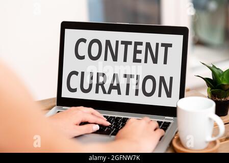 Conceptual caption Content Curation. Word for process of gathering information related to a certain topic Online Jobs And Working Remotely Connecting Stock Photo