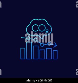 co2, carbon emissions levels chart linear icon Stock Vector