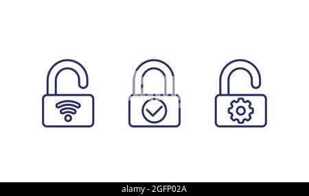 smart door lock line icons Stock Vector