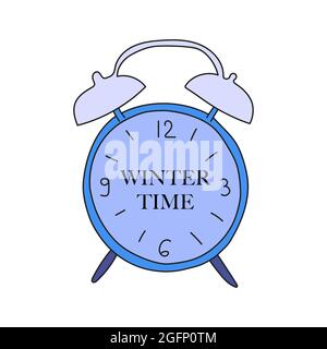 Colored clock with the inscription Winter time. Vector illustration. Stock Vector
