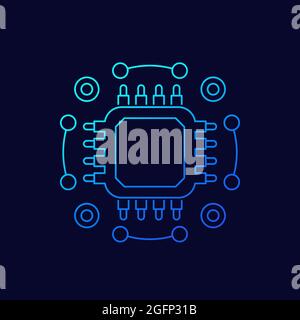chip, microchip line icon, vector Stock Vector