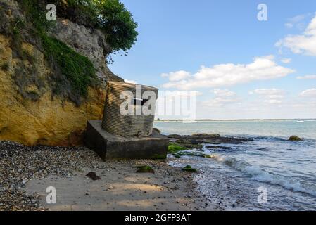 Disused concrete World War 2 lookout post, Shell Bay, Studland, Purbeck, Dorset, UK Stock Photo